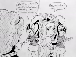 Size: 2048x1536 | Tagged: safe, artist:animana21, artist:animanga21, derpibooru import, adagio dazzle, sonata dusk, equestria girls, duo, female, monochrome, sketch, traditional art