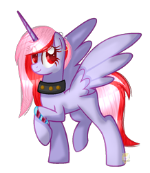 Size: 854x980 | Tagged: safe, artist:angellightyt, derpibooru import, oc, oc only, alicorn, pony, alicorn oc, base used, bracelet, choker, ear piercing, earring, eyelashes, female, horn, jewelry, mare, piercing, raised hoof, raised leg, simple background, solo, spiked choker, transparent background, wings