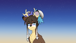 Size: 1920x1080 | Tagged: safe, artist:mari_deer, derpibooru import, oc, deer, deer pony, original species, deer oc, glasses, horn, non-pony oc, solo