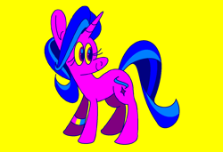 Size: 1316x900 | Tagged: safe, artist:msponies, derpibooru import, starlight glimmer, pony, unicorn, g4, bracelet, female, jewelry, looking sideways, mare, ms paint, pansexual pride flag, pride, pride flag, requested art, simple background, smiling, solo, tail, yellow background