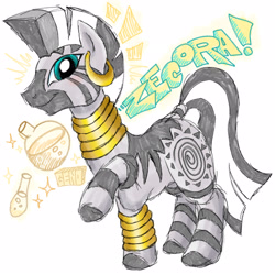 Size: 2100x2100 | Tagged: safe, artist:goreharvest, derpibooru import, zecora, zebra, female, high res, looking at you, mare, name, simple background, smiling, smiling at you, solo, white background