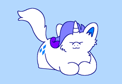 Size: 1316x900 | Tagged: safe, artist:msponies, derpibooru import, rarity, cat, unicorn, g4, :3, blue background, catified, cheek fluff, eyes closed, female, ms paint, requested art, simple background, solo, species swap, tail