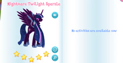 Size: 932x478 | Tagged: safe, derpibooru import, screencap, twilight sparkle, alicorn, gameloft, nightmarified