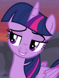 Size: 691x912 | Tagged: safe, derpibooru import, screencap, twilight sparkle, twilight sparkle (alicorn), alicorn, pony, it ain't easy being breezies, season 4, condescending, cropped, female, folded wings, lidded eyes, mare, patronizing, smiling, smug, smuglight sparkle, wings