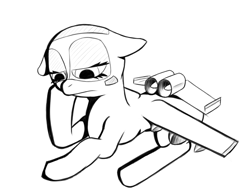 Size: 1937x1522 | Tagged: artist needed, safe, derpibooru import, oc, oc only, oc:blitz, original species, plane pony, a-10 thunderbolt ii, bored, hoof on cheek, looking down, lying down, monochrome, outlines only, plane, prone, simple background, solo, white background