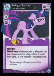 Size: 344x480 | Tagged: safe, derpibooru import, twilight sparkle, unicorn twilight, pony, unicorn, boast busters, canterlot nights, ccg, ears, enterplay, floppy ears, merchandise, solo, trading card