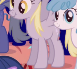 Size: 324x289 | Tagged: safe, derpibooru import, screencap, derpy hooves, pegasus, pony, friendship is magic, background character, background pony, cropped, derp, female, mare, scrunchy face, solo focus, spread wings, wings