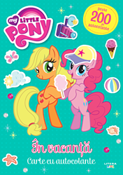 Size: 265x376 | Tagged: safe, derpibooru import, applejack, pinkie pie, earth pony, pony, book, my little pony logo, romanian