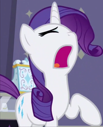 Size: 470x578 | Tagged: safe, derpibooru import, screencap, rarity, pony, unicorn, fake it 'til you make it, season 8, spoiler:s08, cropped, eyes closed, faic, female, great moments in animation, mare, marshmelodrama, open mouth, raised hoof, raised leg, rarity being rarity, solo