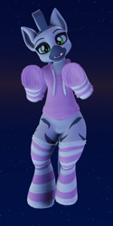 Size: 540x1080 | Tagged: safe, artist:virtualkeni, artist:zebra north, derpibooru import, oc, oc only, oc:zebra north, semi-anthro, zebra, avatar, clothes, featureless crotch, femboy, hoodie, male, socks, solo, stallion, striped socks, underhoof, virtual reality, vrchat, zebra oc