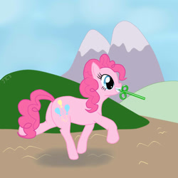 Size: 1024x1024 | Tagged: safe, artist:jimthecactus, derpibooru import, pinkie pie, earth pony, pony, crazy straw, drinking straw, female, mare, mouth hold, solo, trotting