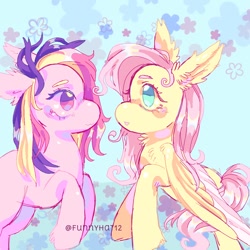 Size: 1000x1000 | Tagged: safe, artist:funnyhat12, derpibooru import, fluttershy, fluttershy (g3), pegasus, pony, duo, gradient background