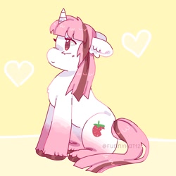 Size: 1500x1500 | Tagged: safe, artist:funnyhat12, derpibooru import, oc, oc only, oc:strawberry smoothie (funnyhat12), pony, unicorn, gradient background, sitting, solo