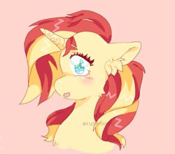 Size: 1203x1060 | Tagged: safe, artist:funnyhat12, derpibooru import, sunset shimmer, pony, unicorn, bust, portrait, profile, simple background, solo