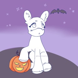 Size: 1500x1500 | Tagged: safe, artist:funnyhat12, derpibooru import, bat, earth pony, pony, halloween, holiday, jack-o-lantern, pumpkin, sitting, ych example, your character here