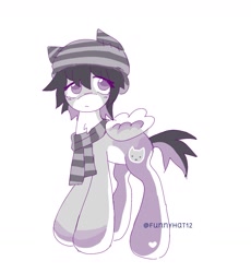 Size: 1657x1805 | Tagged: safe, artist:funnyhat12, derpibooru import, oc, oc only, pegasus, pony, adoptable, beanie, clothes, countershading, hat, scarf, simple background, solo, striped scarf, white background