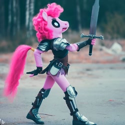 Size: 1024x1024 | Tagged: safe, derpibooru import, machine learning generated, pinkie pie, anthro, pony, armor, female, mare, sword, weapon