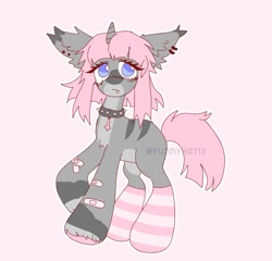 Size: 1550x1485 | Tagged: safe, artist:funnyhat12, derpibooru import, oc, oc only, pony, unicorn, adoptable, bandaid, clothes, collar, countershading, cross, ear piercing, piercing, simple background, socks, solo, striped socks