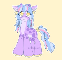 Size: 1550x1485 | Tagged: safe, artist:funnyhat12, derpibooru import, oc, oc only, pony, adoptable, braid, giraffe pony, simple background, solo