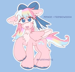 Size: 1550x1485 | Tagged: safe, artist:funnyhat12, derpibooru import, oc, oc only, pegasus, pony, adoptable, bow, fusion, hair bow, simple background, solo