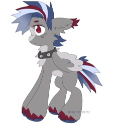 Size: 1460x1500 | Tagged: safe, artist:funnyhat12, derpibooru import, oc, oc only, pegasus, pony, adoptable, collar, countershading, simple background, solo, white background