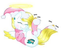 Size: 925x719 | Tagged: safe, artist:angellightyt, derpibooru import, oc, oc only, oc:angel light, pegasus, pony, base used, clothes, colored wings, female, halo, laughing, mare, pegasus oc, simple background, solo, sweater, transparent background, two toned wings, wings