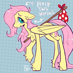 Size: 676x676 | Tagged: safe, artist:yumkandie, derpibooru import, fluttershy, pegasus, pony, bag, heart, heart eyes, raised hoof, raised leg, shy, smiling, standing, wingding eyes