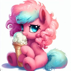 Size: 1024x1024 | Tagged: safe, derpibooru import, machine learning generated, pinkie pie, pony, female, food, ice cream, mare