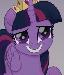 Size: 512x599 | Tagged: safe, derpibooru import, screencap, twilight sparkle, twilight sparkle (alicorn), alicorn, my little pony: the movie, cropped, crown, jewelry, regalia, smiling, solo