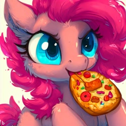 Size: 1024x1024 | Tagged: safe, derpibooru import, machine learning generated, pinkie pie, food, pizza