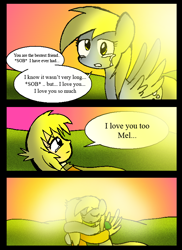 Size: 576x792 | Tagged: safe, artist:neoncabaret, derpibooru import, derpy hooves, oc, oc:mel, human, pegasus, pony, comic:derpy's wish, comic, crying, hug, imminent death