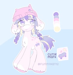 Size: 1654x1695 | Tagged: safe, artist:funnyhat12, derpibooru import, oc, oc only, pony, beanie, braid, countershading, gradient background, hat, reference sheet, solo