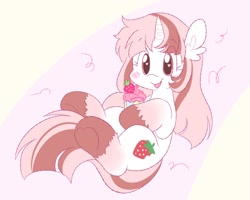 Size: 1552x1244 | Tagged: safe, artist:tamabel, derpibooru import, oc, oc only, oc:strawberry smoothie (funnyhat12), pony, cupcake, female, food, solo