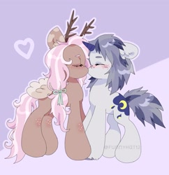 Size: 1993x2061 | Tagged: safe, artist:funnyhat12, derpibooru import, oc, oc only, pegasus, pony, unicorn, duo, gradient background, kissing