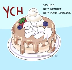 Size: 1984x1938 | Tagged: safe, artist:funnyhat12, derpibooru import, earth pony, pony, blueberry, cream, food, gradient background, pancakes, strawberry, ych example, your character here