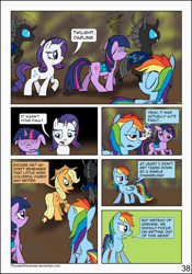 Size: 1600x2283 | Tagged: safe, artist:thunderelemental, derpibooru import, applejack, rainbow dash, rarity, twilight sparkle, changeling, pony, comic:swarm rising, comic, disguise, disguised changeling, speech bubble