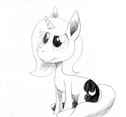 Size: 1000x932 | Tagged: safe, artist:darkhestur, derpibooru exclusive, derpibooru import, princess luna, female, filly, foal, pencil drawing, simple background, sketch, traditional art, woona, younger