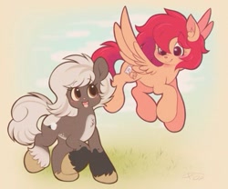 Size: 525x437 | Tagged: safe, artist:tamabel, derpibooru import, oc, oc only, earth pony, pegasus, pony, duo, gradient background