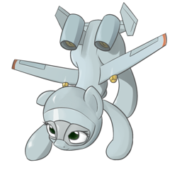 Size: 917x881 | Tagged: artist needed, safe, alternate version, derpibooru import, oc, oc only, oc:thunderbolt, original species, plane pony, a-10 thunderbolt ii, face down ass up, female, green eyes, looking at you, looking up, looking up at you, mare, plane, simple background, solo, white background