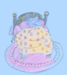 Size: 640x712 | Tagged: safe, artist:prunesart, derpibooru import, bed, rug, simple background, sleeping, solo