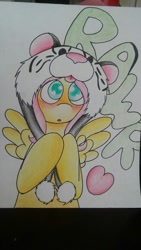 Size: 722x1280 | Tagged: safe, artist:fluttersdoodles, derpibooru import, fluttershy, blushing, hat, rawr