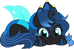 Size: 5000x3322 | Tagged: safe, artist:jhayarr23, derpibooru import, oc, oc:sinari, changeling, changeling queen, :3, blue changeling, cute, lying down, ponyloaf, prone, simple background, solo, transparent background