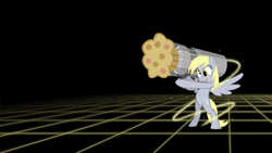 Size: 1920x1080 | Tagged: safe, artist:maximillianveers, artist:smokeybacon, derpibooru import, edit, derpy hooves, pony, bipedal, black background, female, food, grid, mare, muffin, muffin cannon, muffin launcher, simple background, smiling, solo, spread wings, tongue, tongue out, wallpaper, wallpaper edit, wings