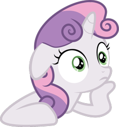 Size: 995x1063 | Tagged: safe, artist:sollace, derpibooru exclusive, derpibooru import, sweetie belle, pony, unicorn, .svg available, cute, ears, female, filly, floppy ears, foal, noodle arms, simple background, solo, svg, thinking, transparent background, vector