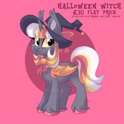 Size: 4096x4096 | Tagged: safe, artist:fizzlefer, derpibooru import, oc, oc only, alicorn, bat pony, bat pony alicorn, pony, adoptable, bat wings, gradient background, hat, horn, solo, wings, witch hat