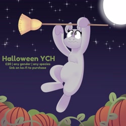 Size: 4000x4000 | Tagged: safe, artist:fizzlefer, derpibooru import, pony, broom, gradient background, moon, night, pumpkin, solo, stars, ych example, your character here