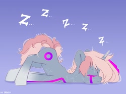 Size: 2500x1856 | Tagged: safe, artist:shelti, derpibooru import, oc, oc only, pony, unicorn, eyes closed, face down ass up, gradient background, gradient hooves, horn, onomatopoeia, sleeping, solo, sound effects, zzz