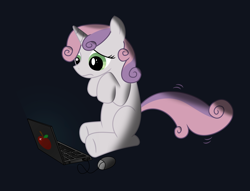 Size: 10200x7800 | Tagged: safe, artist:awesomeluna, derpibooru import, sweetie belle, pony, unicorn, computer, female, laptop computer, sad, solo