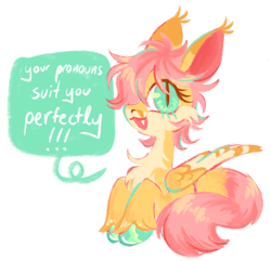 Size: 1280x1232 | Tagged: safe, artist:webkinzworldz, derpibooru import, fluttershy, pegasus, pony, alternate design, alternate hairstyle, fangs, positive message, simple background, solo, speech bubble, white background