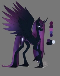 Size: 715x892 | Tagged: safe, artist:shackle_moon, derpibooru import, oc, oc only, alicorn, pony, alicorn oc, color palette, gray background, horn, raised hoof, raised leg, simple background, solo, wings